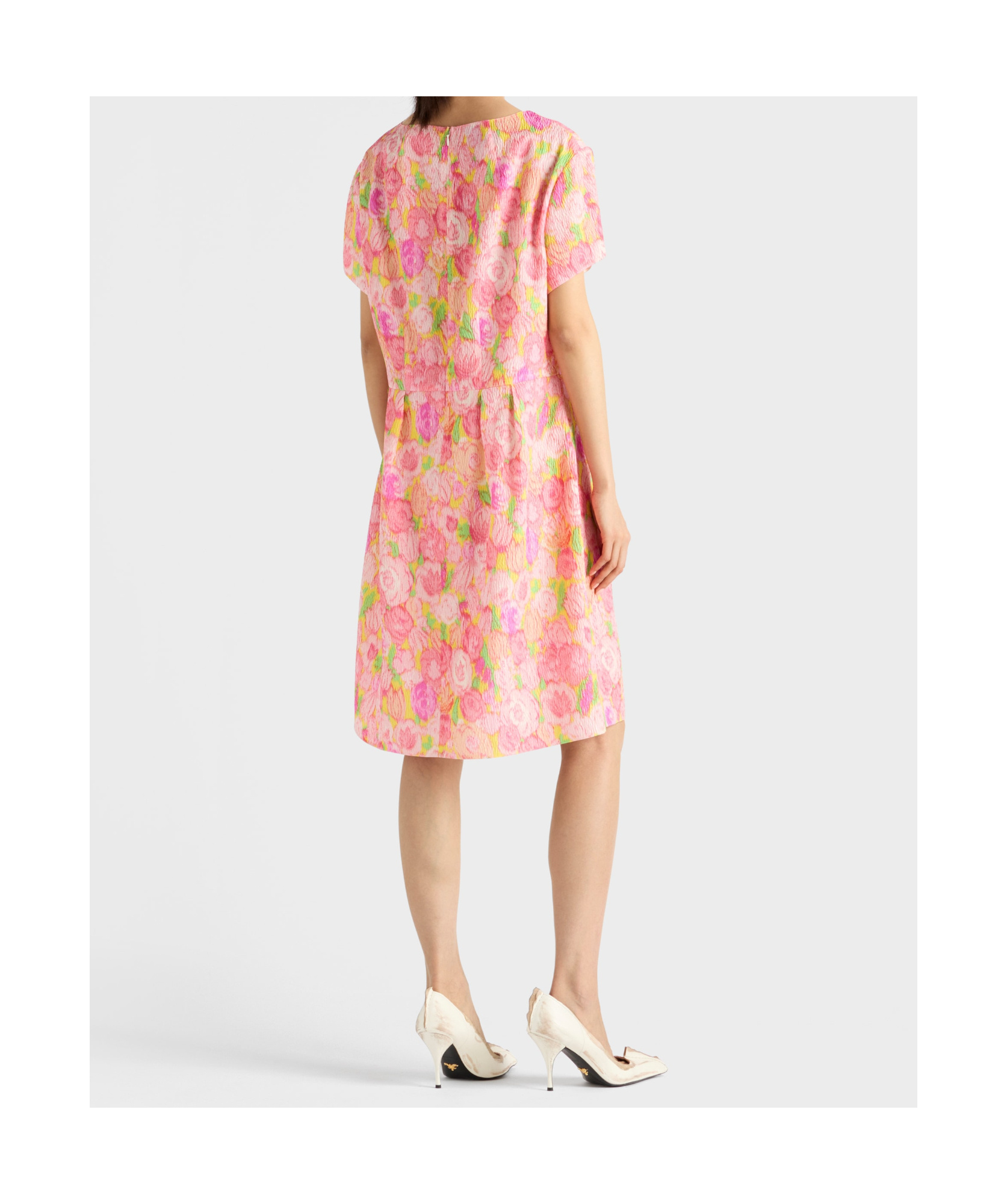 Prada Floral Print Silk Blend Knee-length Dress In Pink