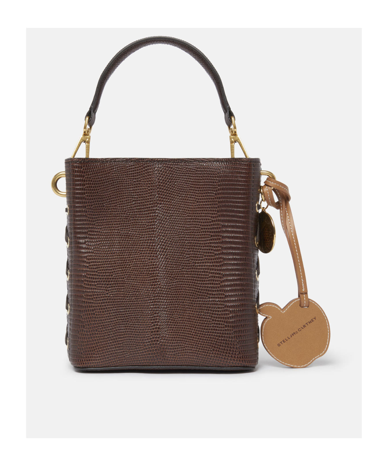 Stella Mccartney Frayme Scale-embossed Bucket Bag In Brown