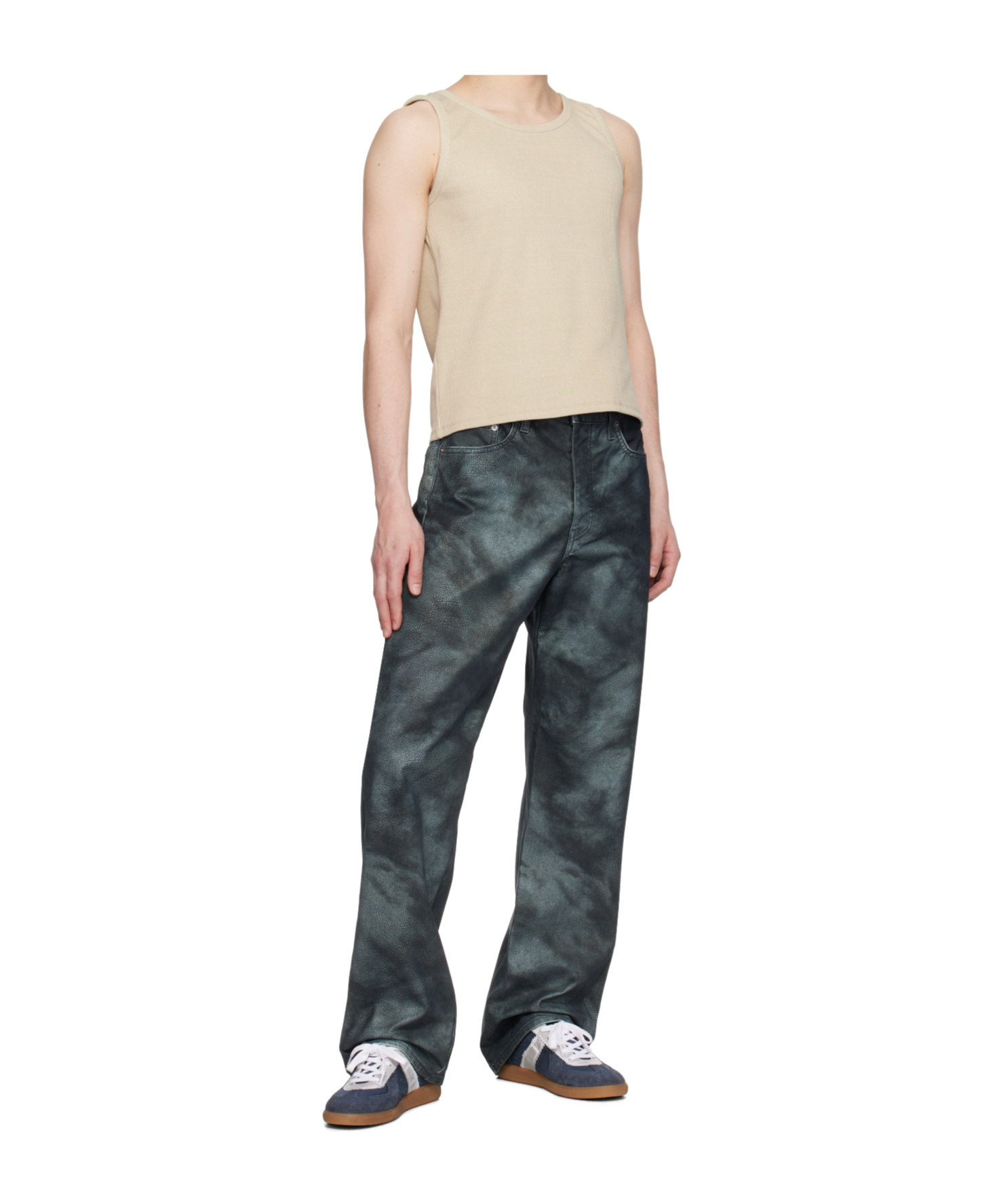 Sunflower Navy Straight Twist Faux-nubuck Trousers