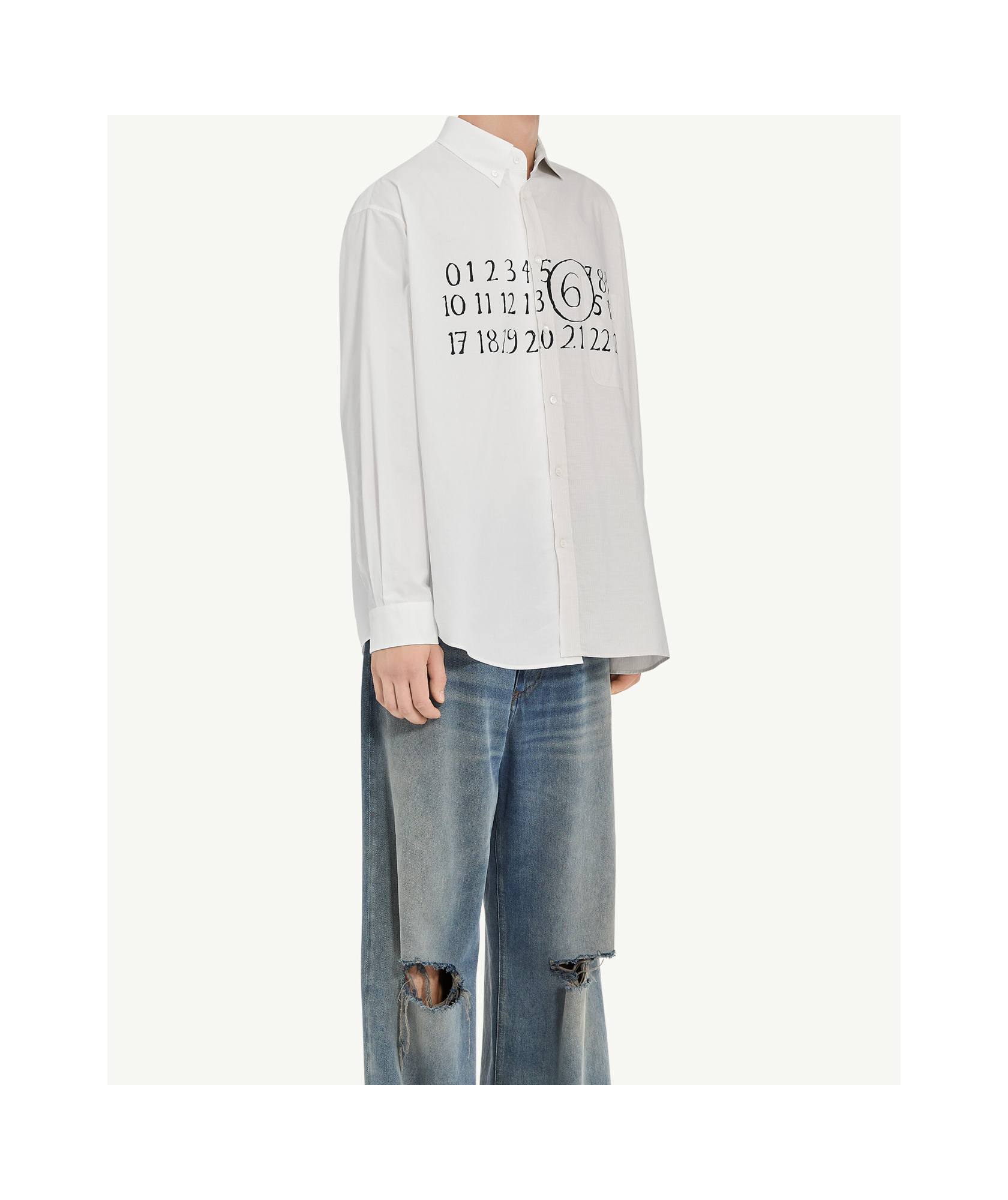 Mm6 Maison Margiela Asymmetric Numeric Shirt With In White