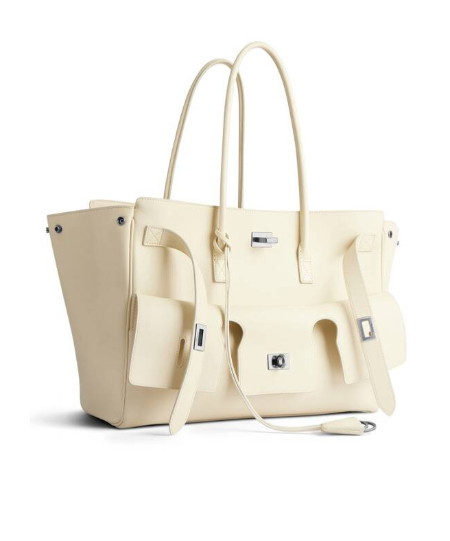 Balenciaga Bel Air Medium Leather Tote Bag In Soybean Color