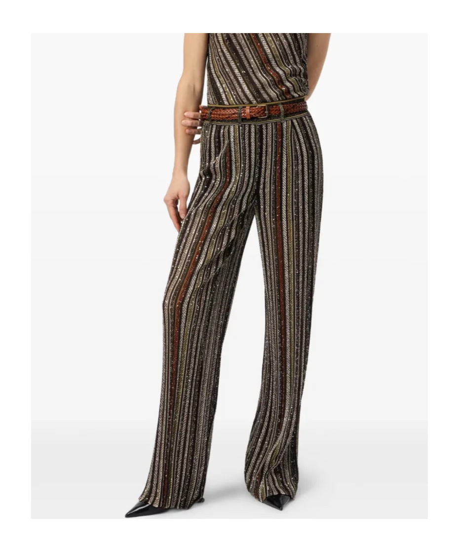Missoni Wide-leg Striped Trousers With Textured Metallic Finish In Brown