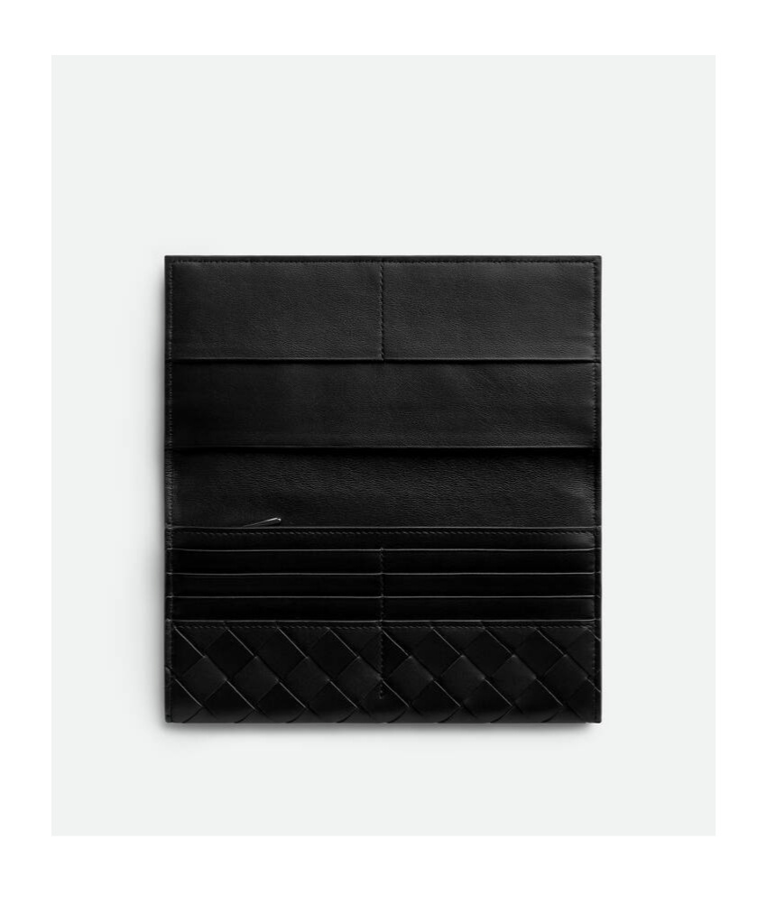 Bottega Veneta Intrecciato Long Wallet With Coin Purse In Black