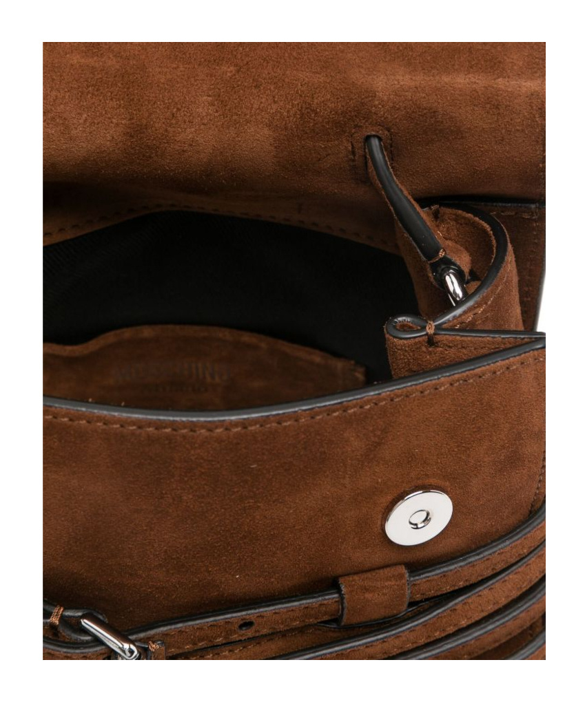 Moschino Suede Shoulder Bag Adjustable Strap In Brown