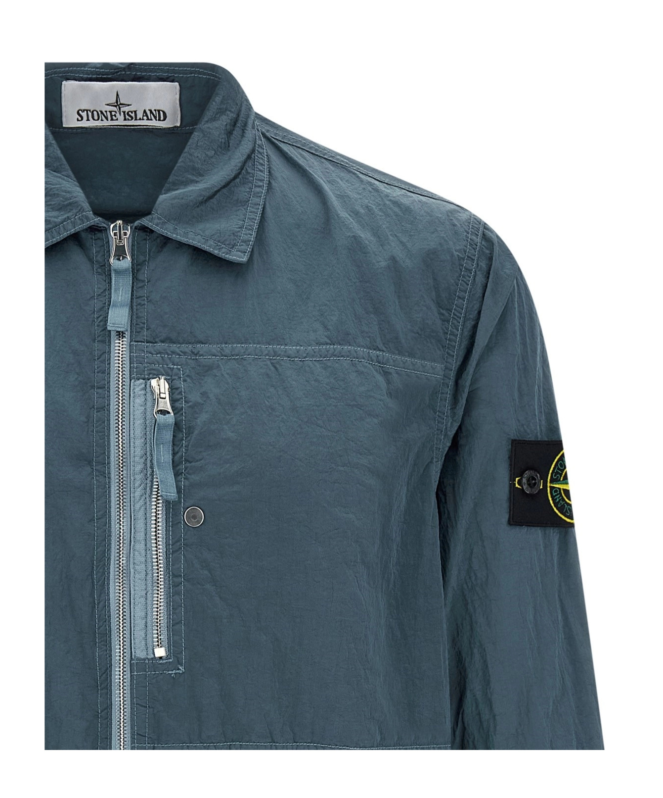 Stone Island Overshirt With Logo Badge And Chest Pocket In Blue