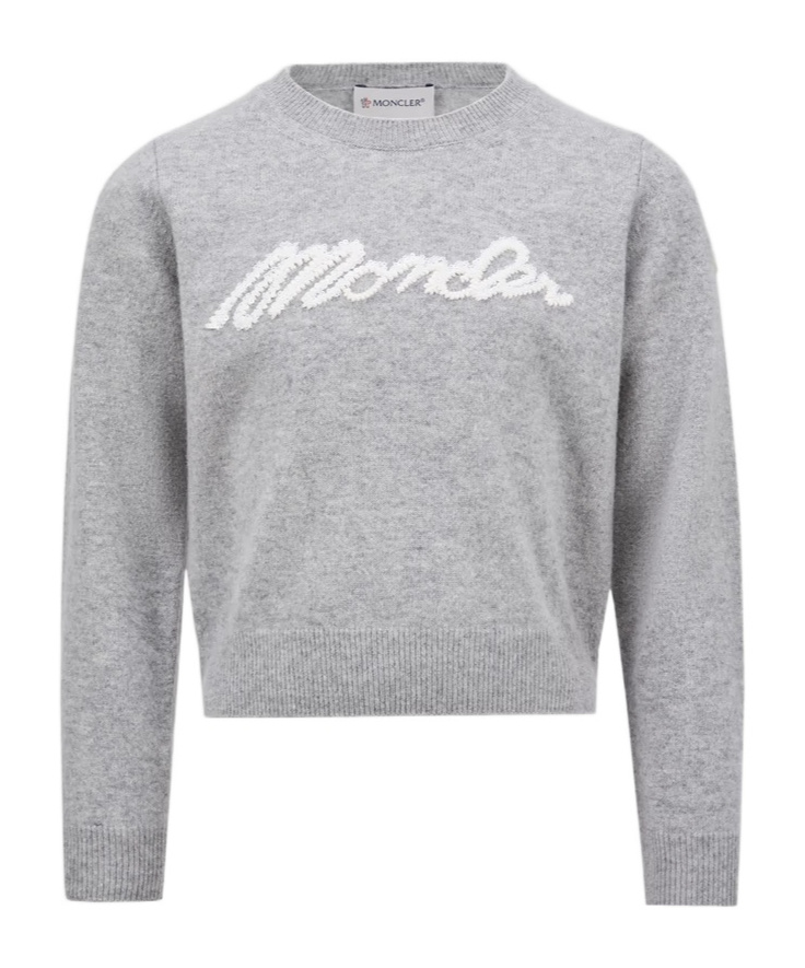 Moncler Logo-embroidered Virgin Wool Jumper In Gray