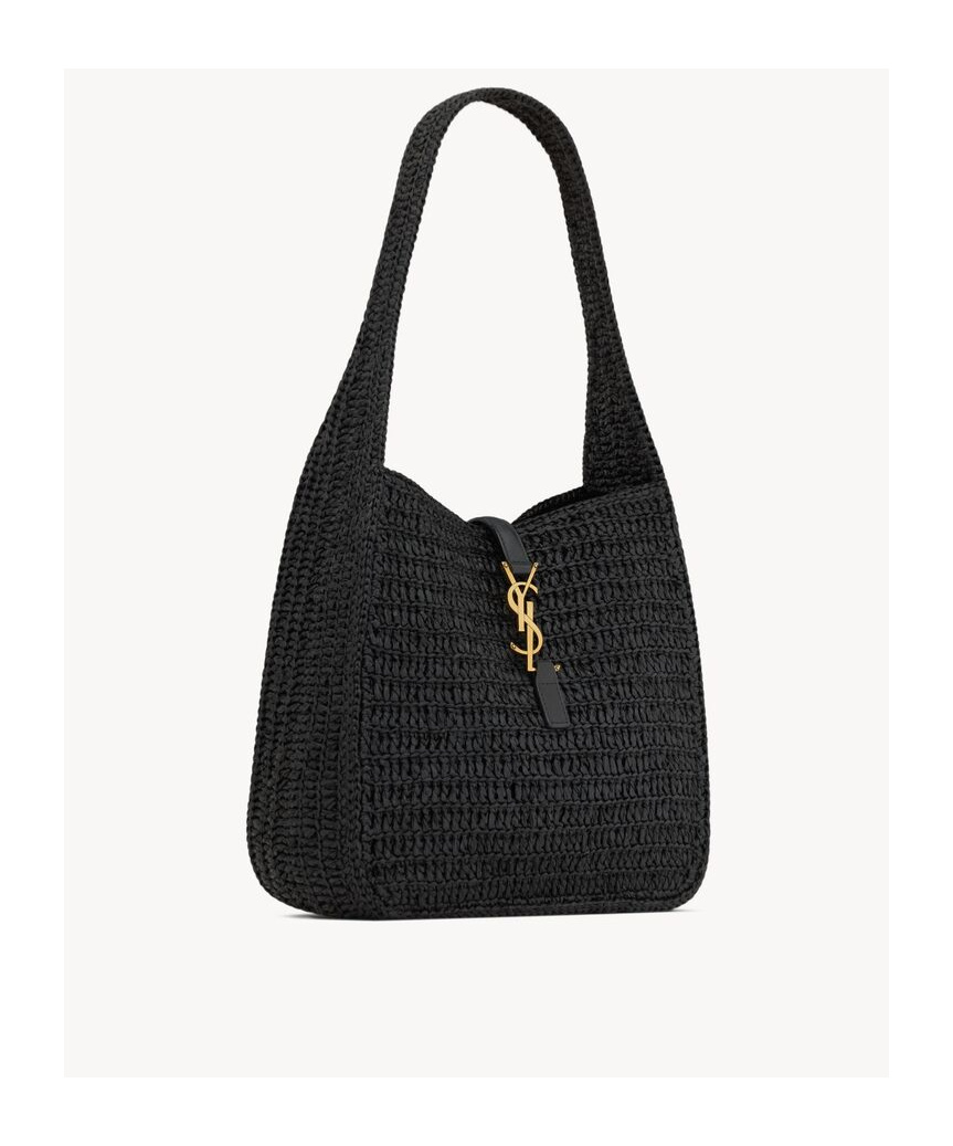 Saint Laurent Le 5 À 7 Small Souple En Raphia Et Cuir In Black