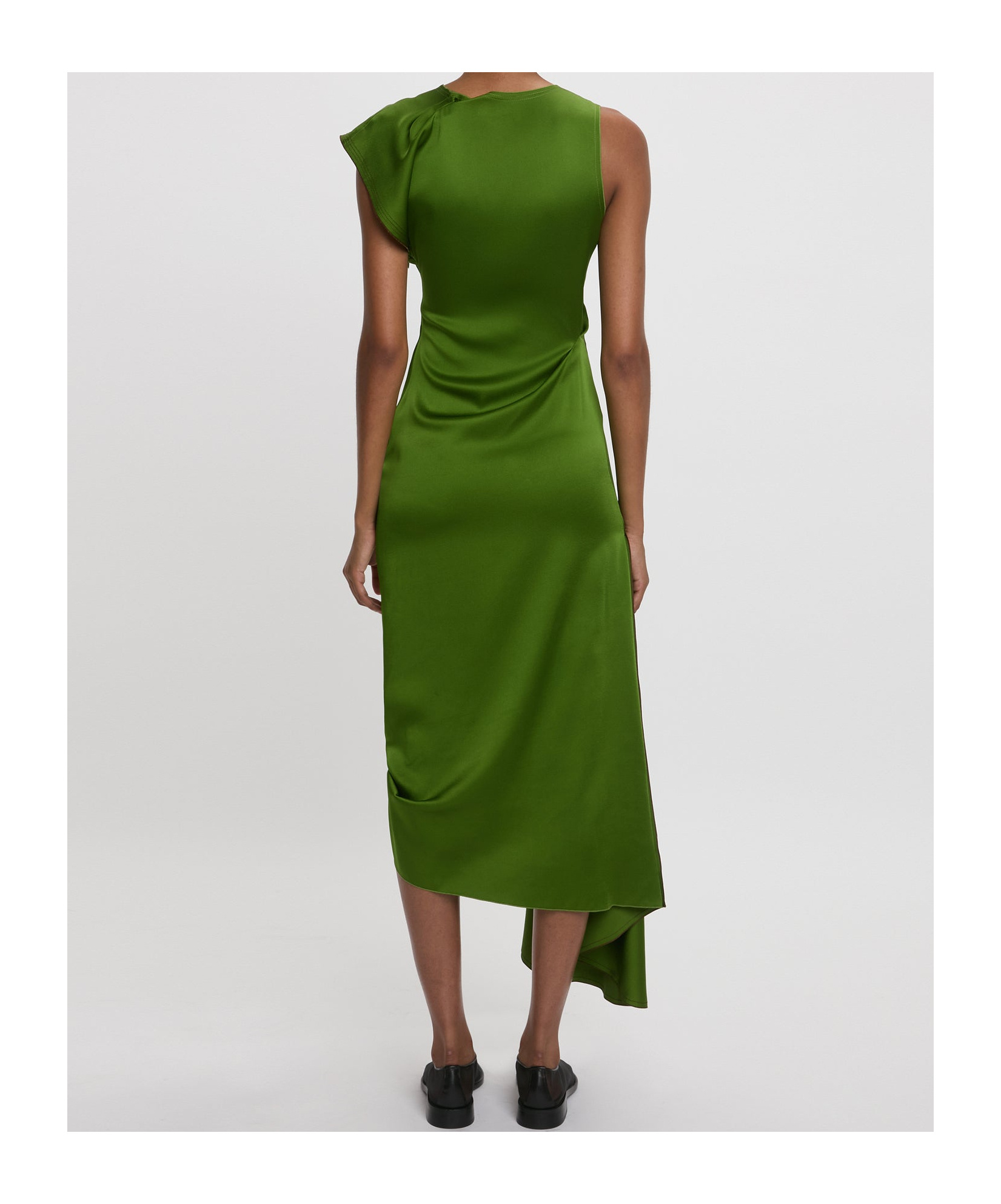 Victoria Beckham Draped Sleeveless Midi Dress With Asymmetric Detailing In Green