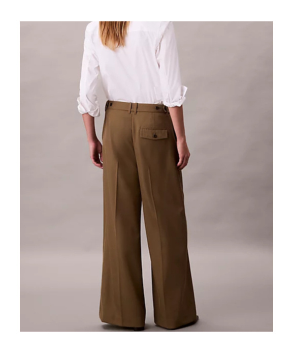 Calvin Klein Wool Gabardine Wide Leg Trousers In Brown