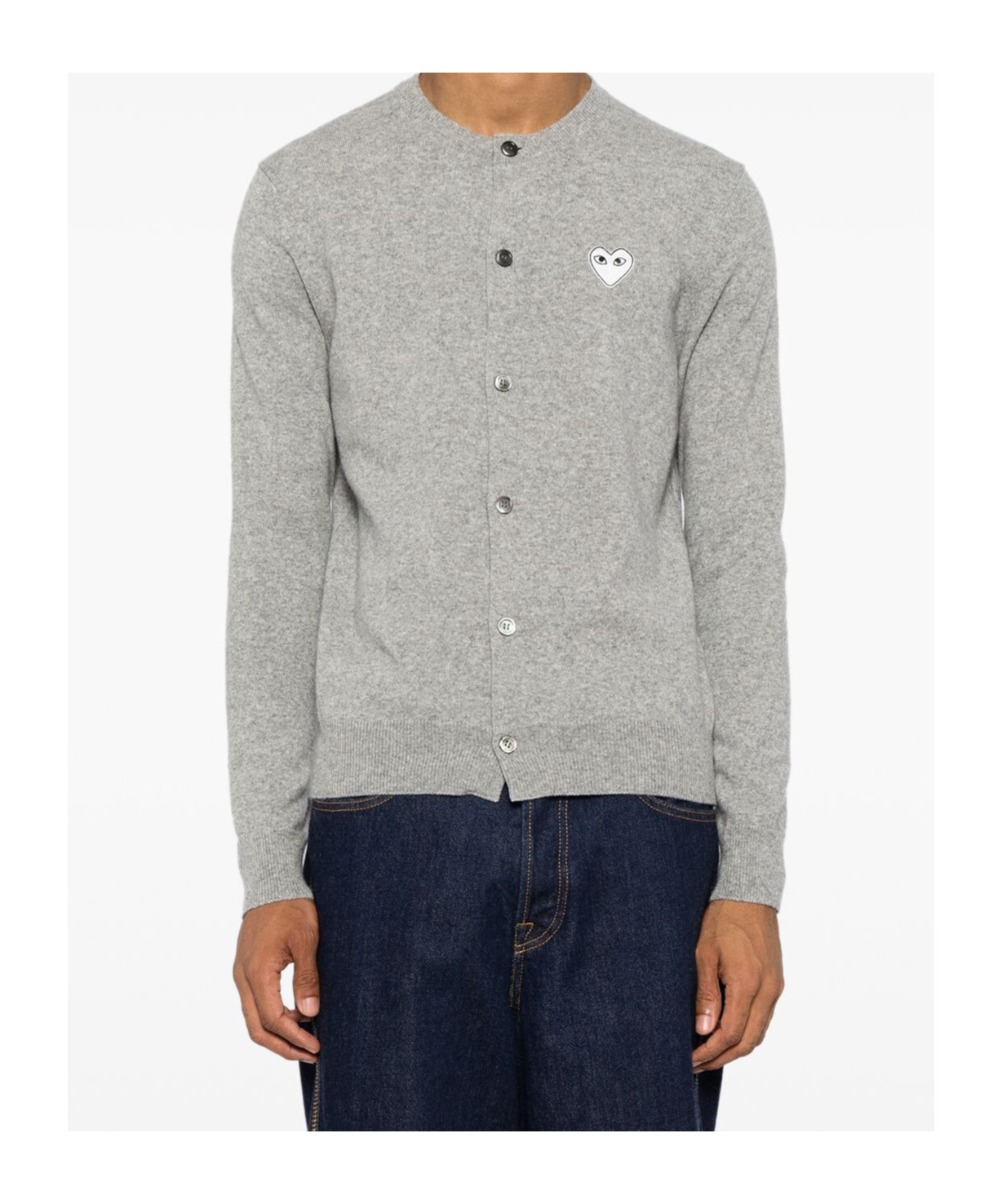 Shop Comme Des Garçons Long-sleeved Knitted Cardigan In Gray