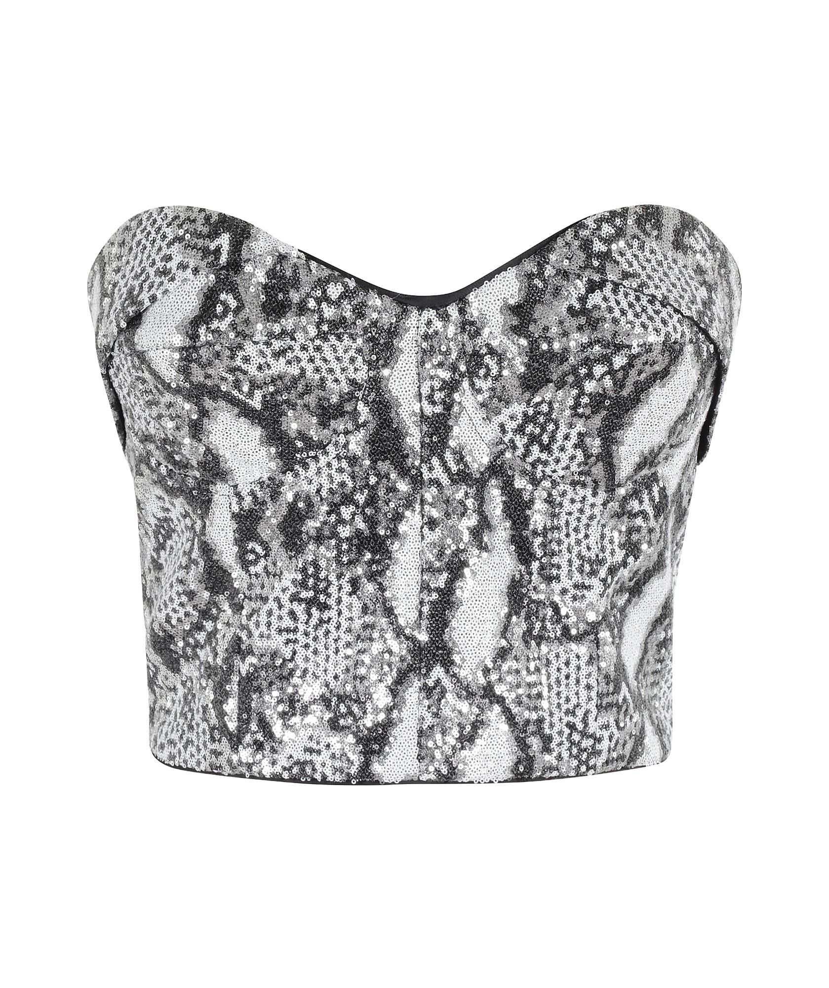Iro Striking Sequin Bustier Top With Removable Straps In Black White Silver