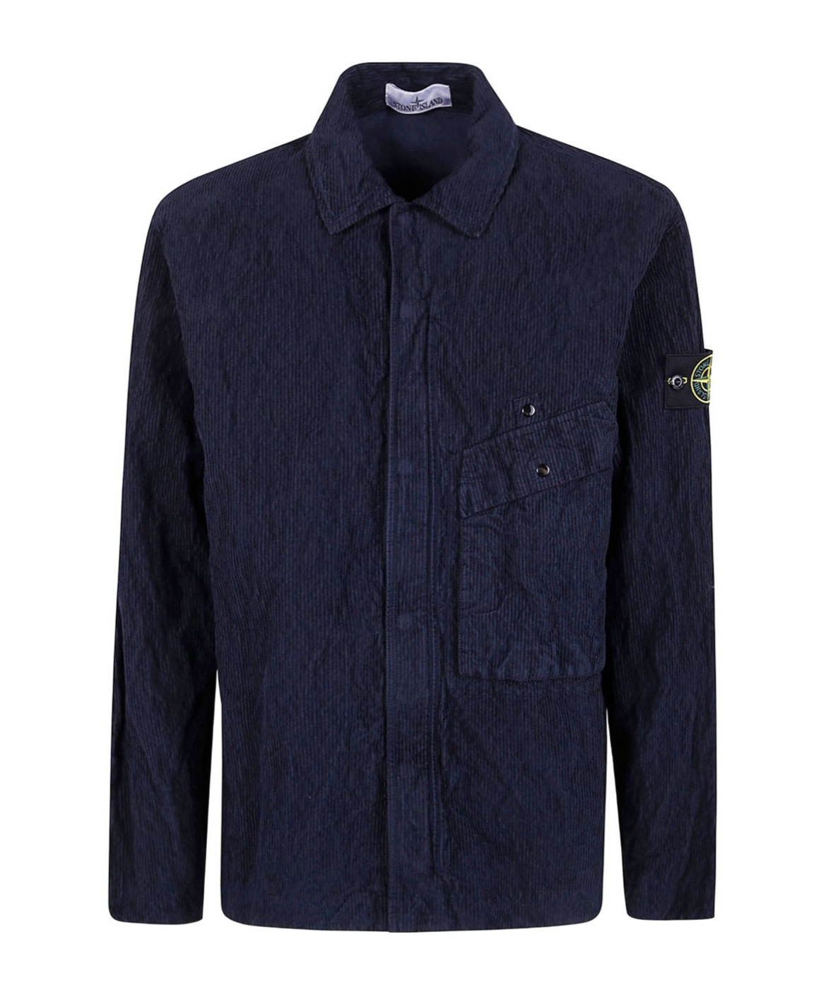 Stone Island Collared Front Pocket Textured Fabric Jacket In Blue