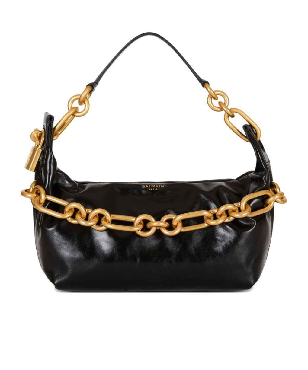 Balmain Medium Sync Padlock Chain Shoulder Bag In Black