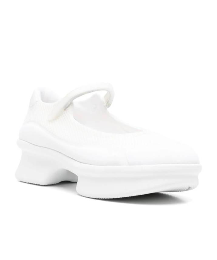 Prada Mesh Upper Platform Ballerinas With Strap Detail In White