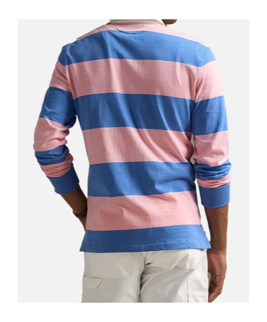 Polo Ralph Lauren Mens Rugby Striped Cotton-jersey Polo Shirt Pink Xxl In Blue