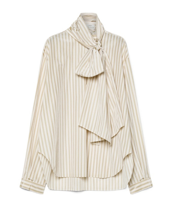 Forte Forte Taffeta Shirt With A Striped Pattern And Detachable Bow Detail In White