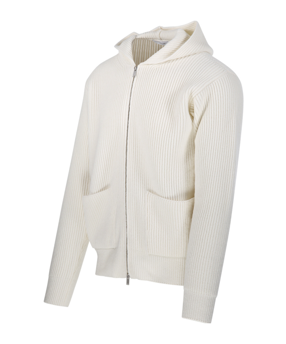 Lardini White Wool And Cashmere Hooded Cardigan In White