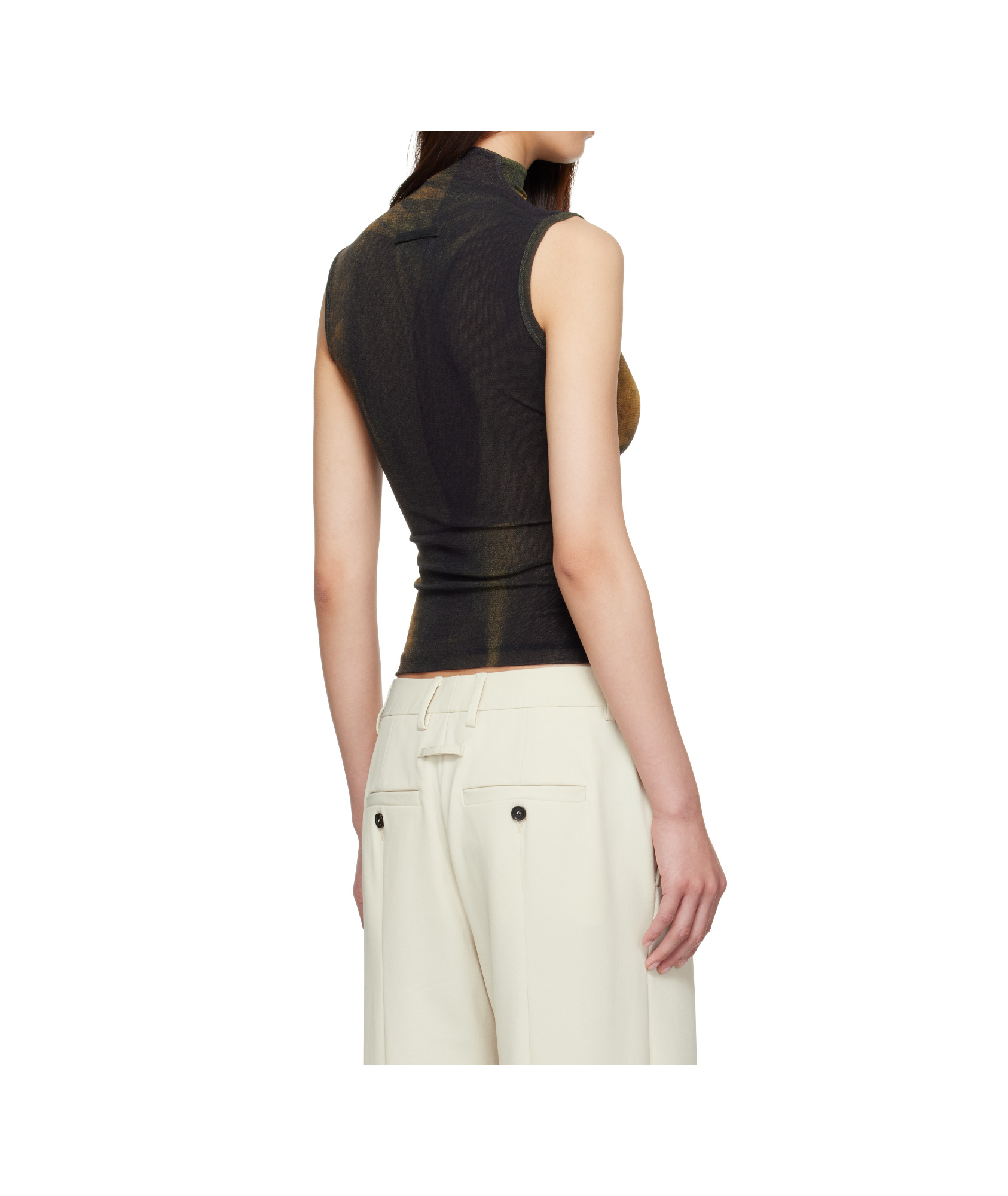 Jean Paul Gaultier Ssense Exclusive Green High Neck Printed Acid Water Top In Black