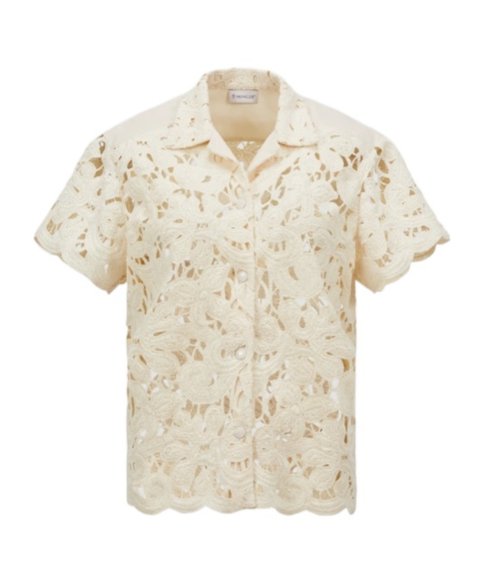 Moncler Crochet Cotton-blend Shirt In Cream