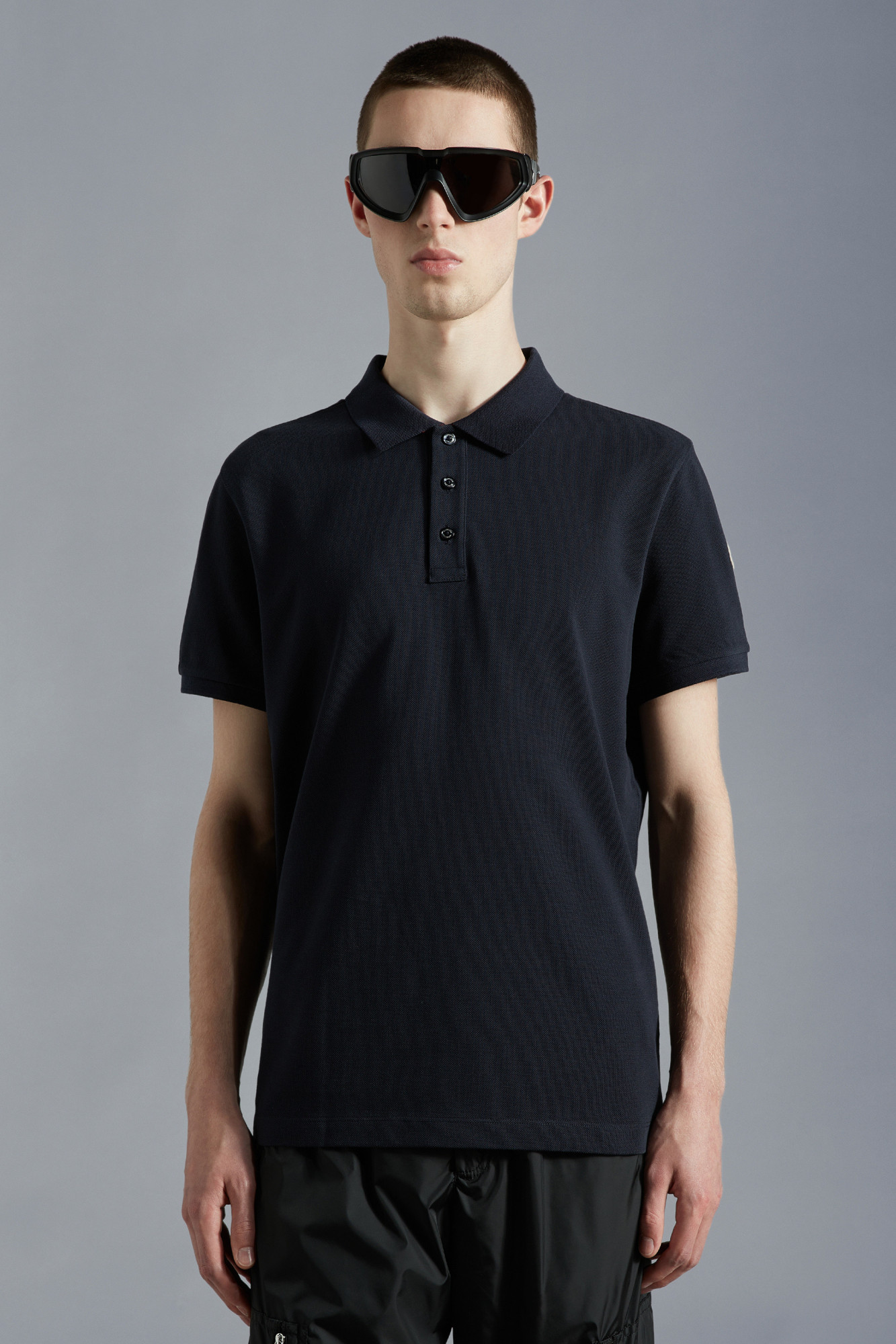 Moncler Logo-patch Short-sleeve Polo Shirt In Blue