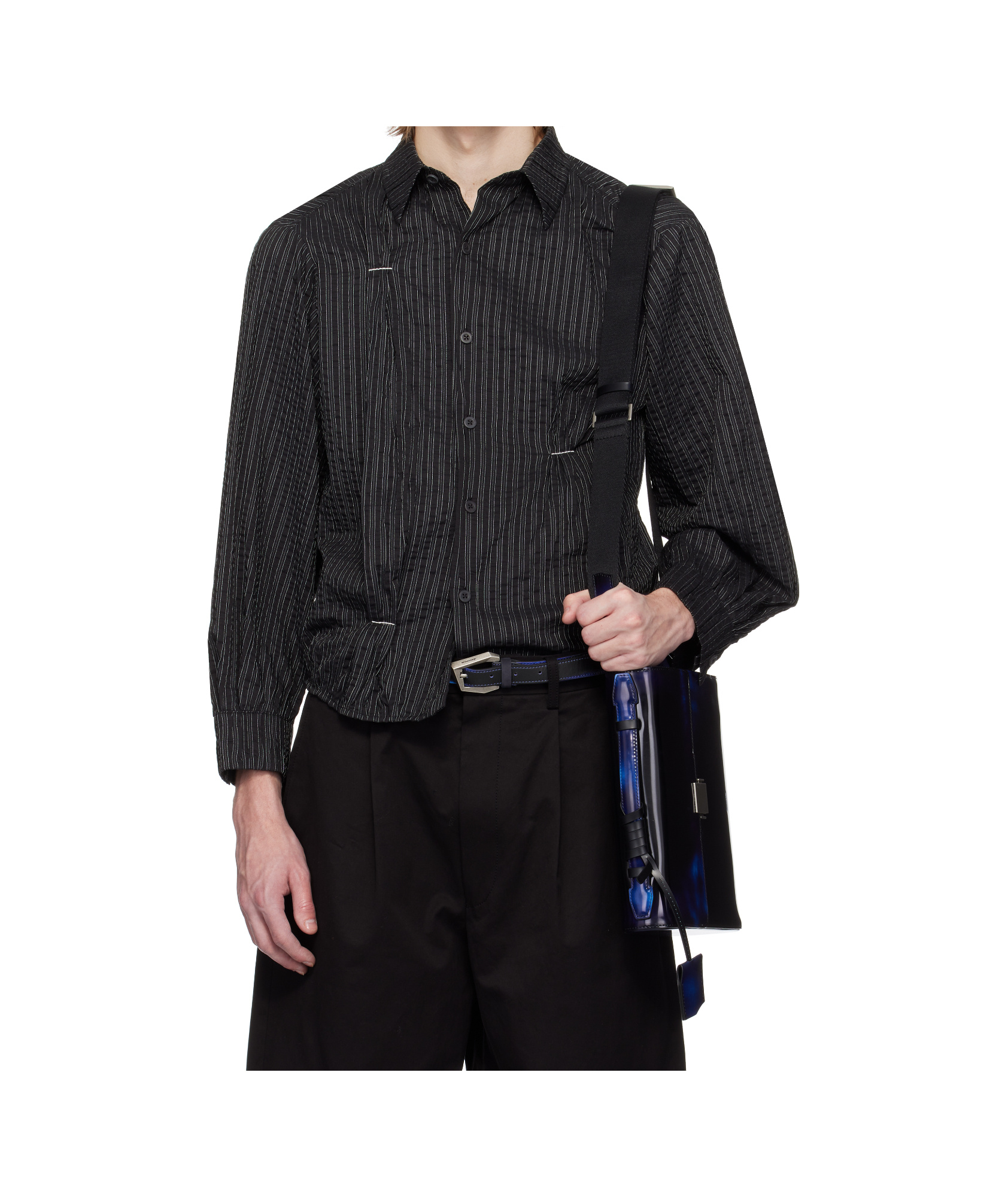 Ader Error Striped-pattern Gathered Shirt In Black