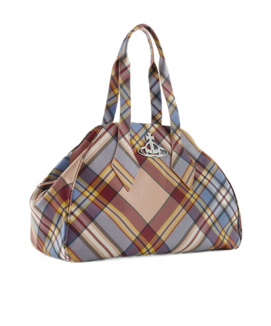 Vivienne Westwood Large Yasmine Handbag Nubuck Tartan Mc-haze In Gray
