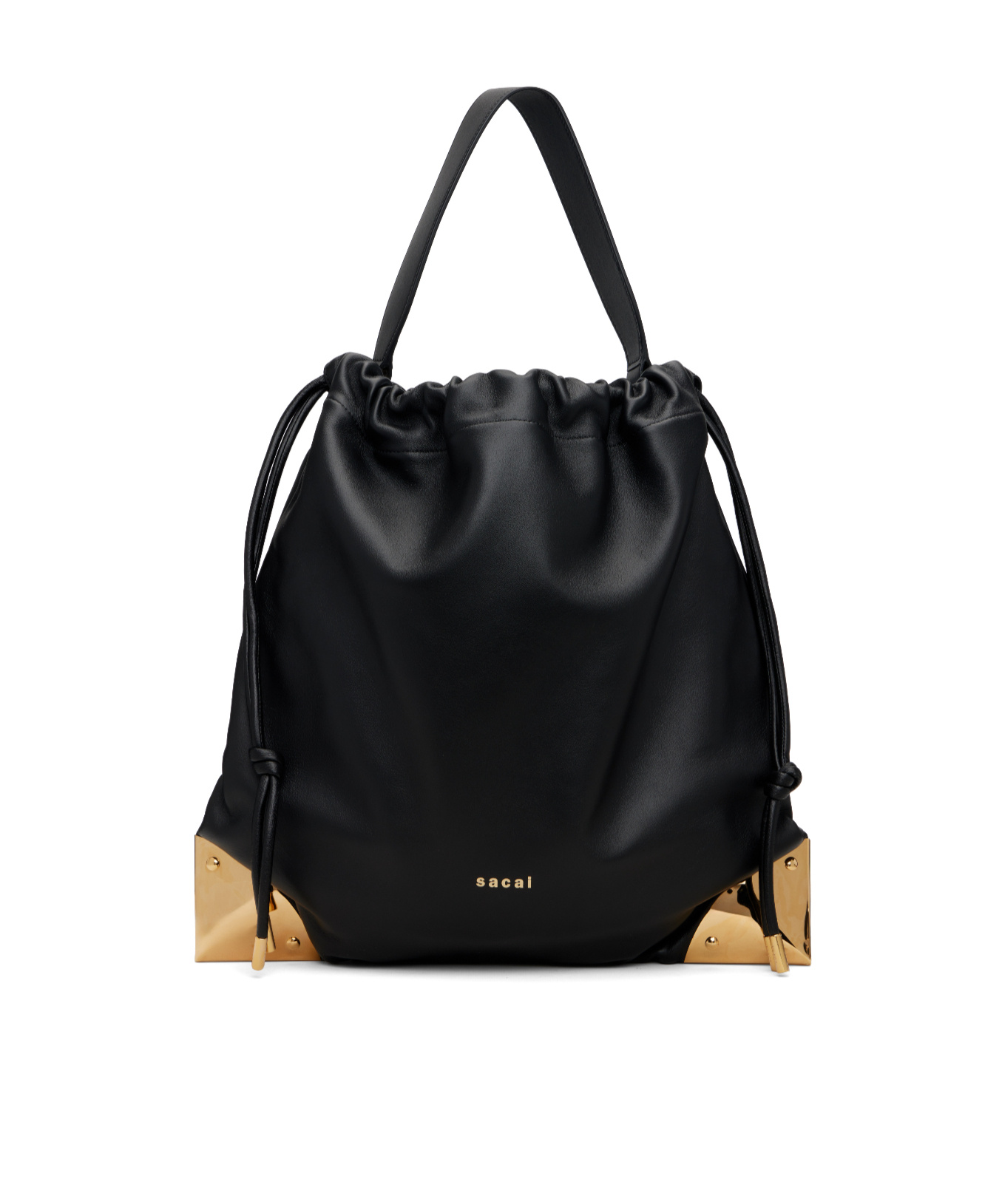Sacai Corner Metal Drawstring Shoulder Bag In Black
