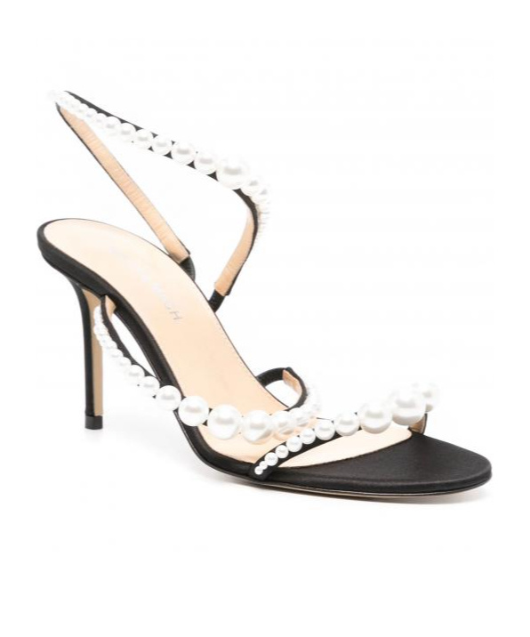 Mach&mach Mach & Mach Sirene Satin Round Toe Pearl Sandals Shoes In White