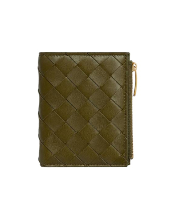 Bottega Veneta Small Leather Intrecciato Bifold Wallet In Green