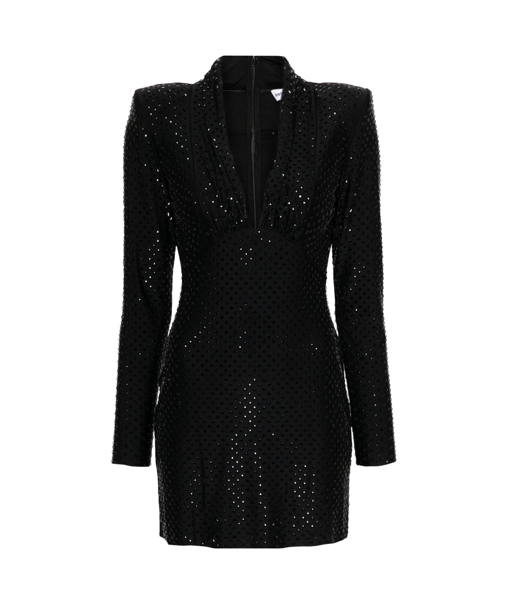 Self-portrait Miniabito In Jersey Nero Con Strass In Black