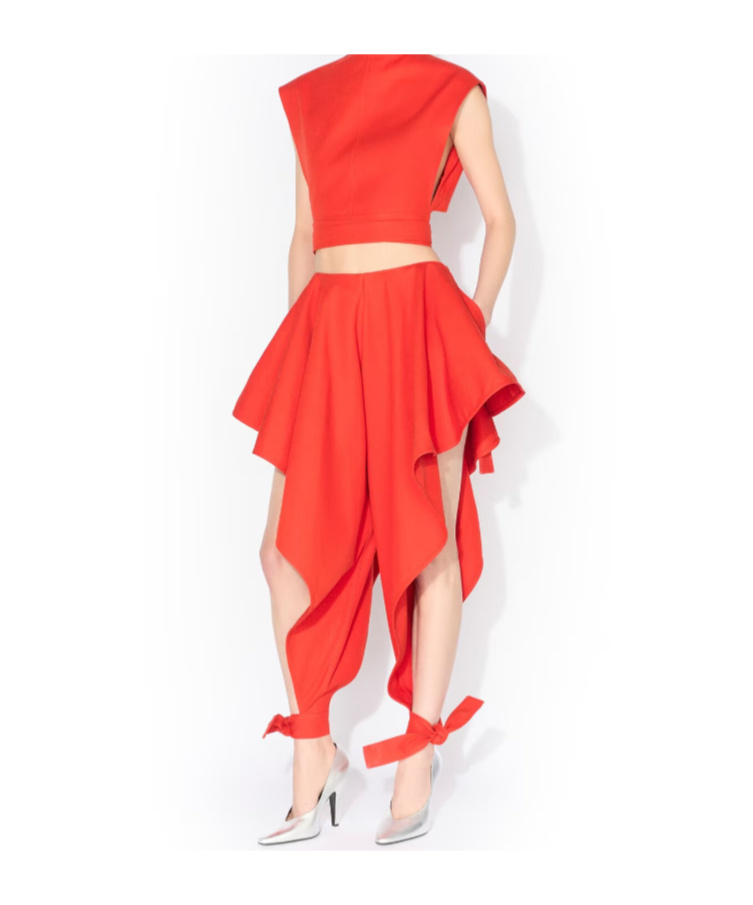 Alaïa Womens Orange Sanguine Ruffled Open-seam Cotton Trousers In Red