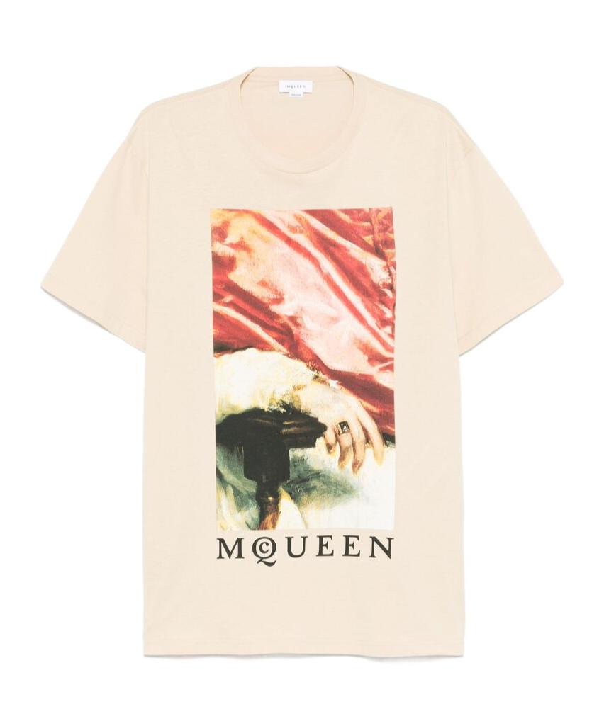 Alexander Mcqueen Crew Neck Graphic Print Short Sleeves In Nude