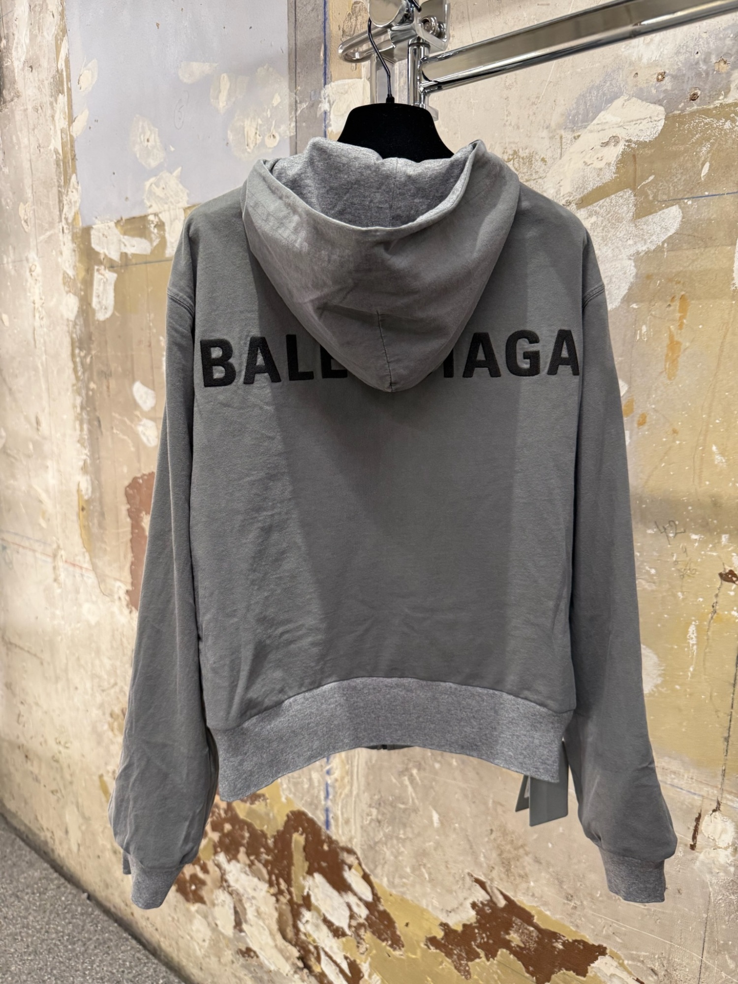 Balenciaga Zip-up Hooded Sweatshirt In Gray