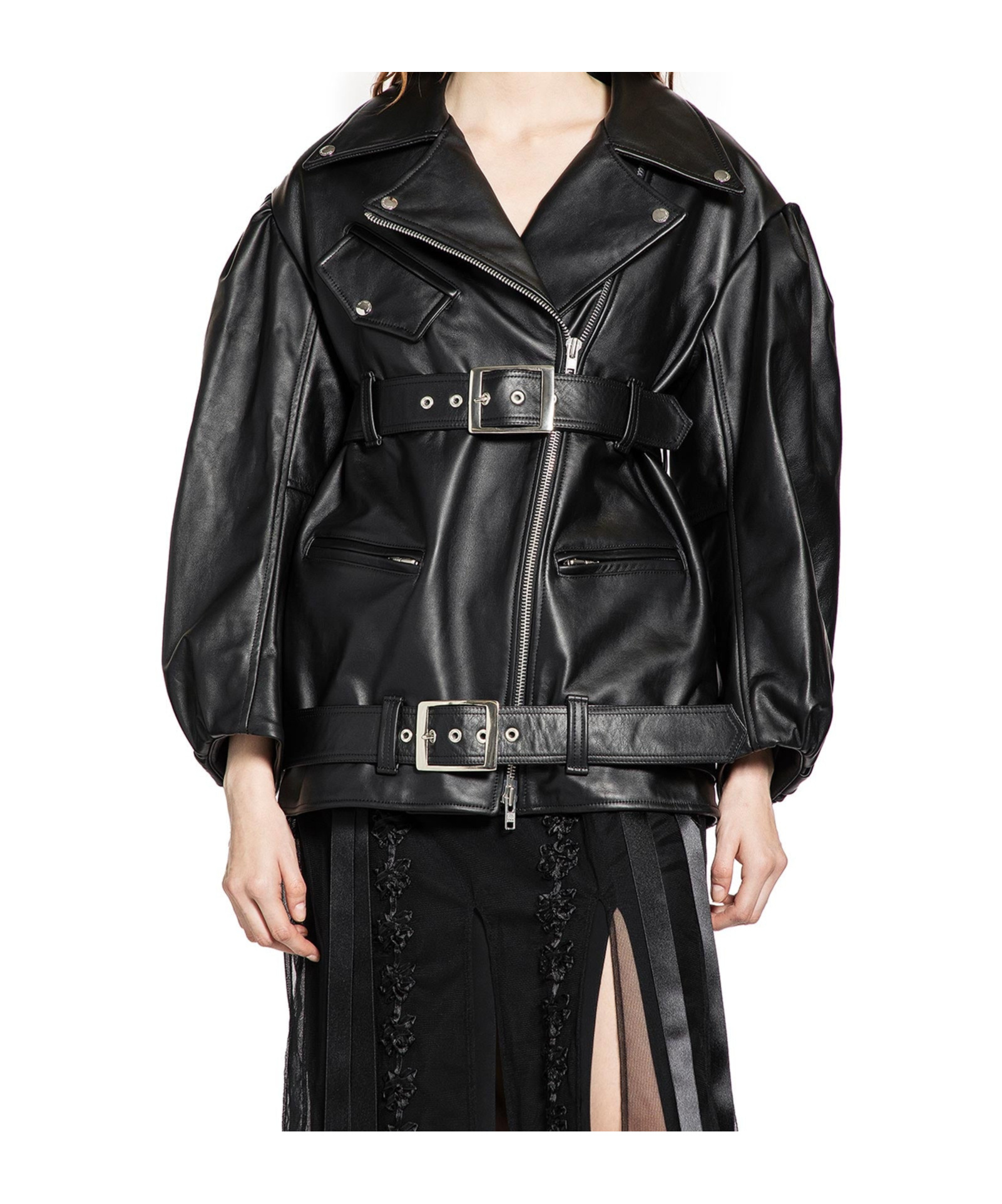 Simone Rocha Long Sleeve Leather Jacket In Black