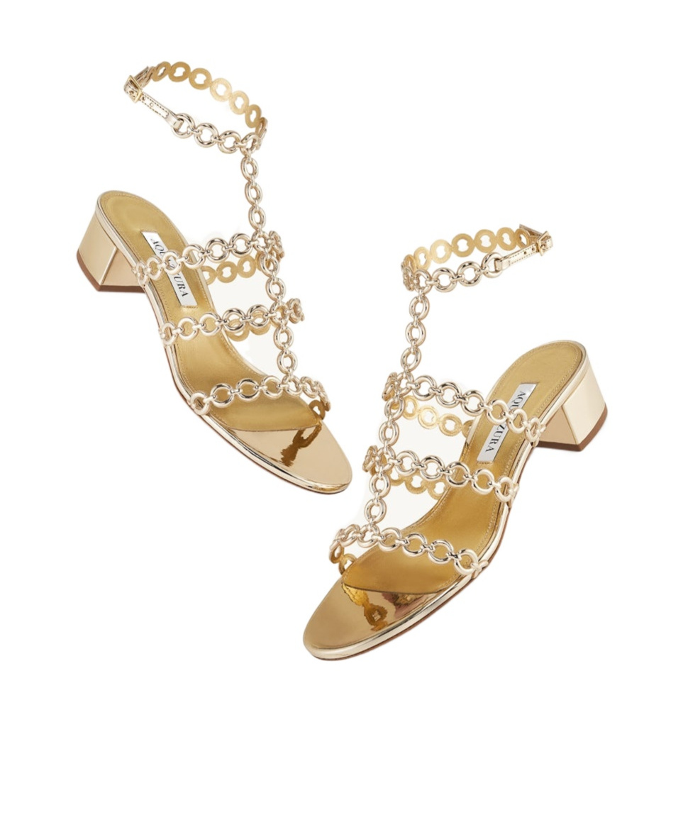 Aquazzura Infinity Chain Sandal In Mirrored Leather In Gold