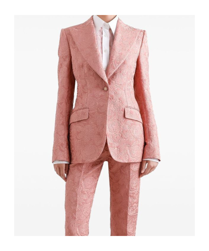 Dolce & Gabbana Quilted Jacquard Turlington Jacket With Floral Pattern In Pink