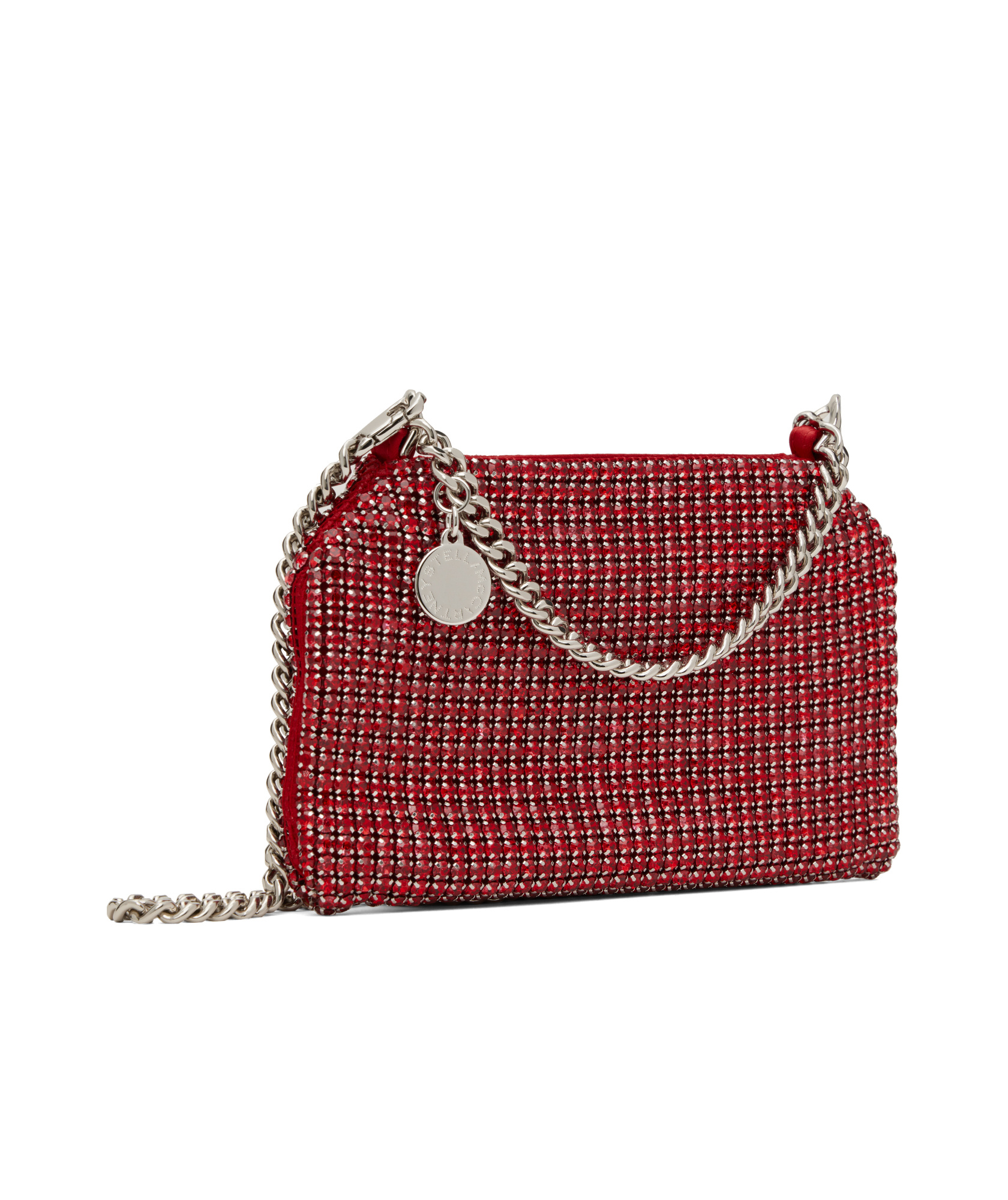 Stella Mccartney Red Falabella Crystal Mesh Shoulder Bag In Red