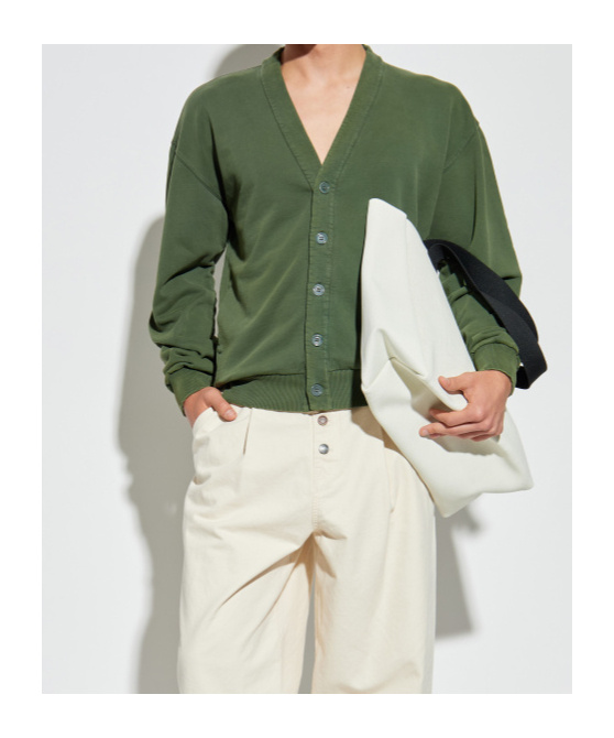 Jw Anderson Garment Dye V Neck Cardigan Pine In Green