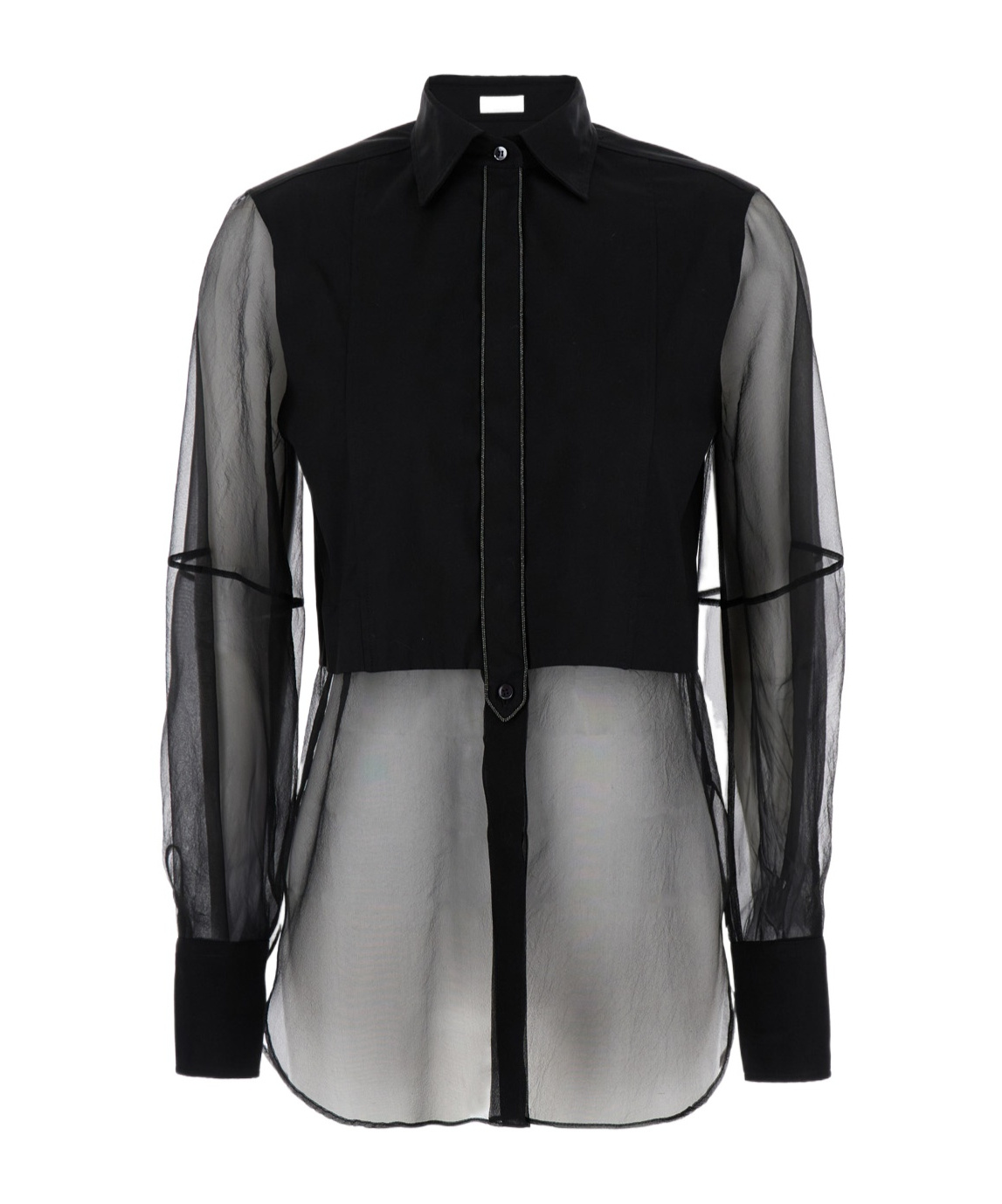 Shop Brunello Cucinelli Semi-sheer Button-up Shirt In Black