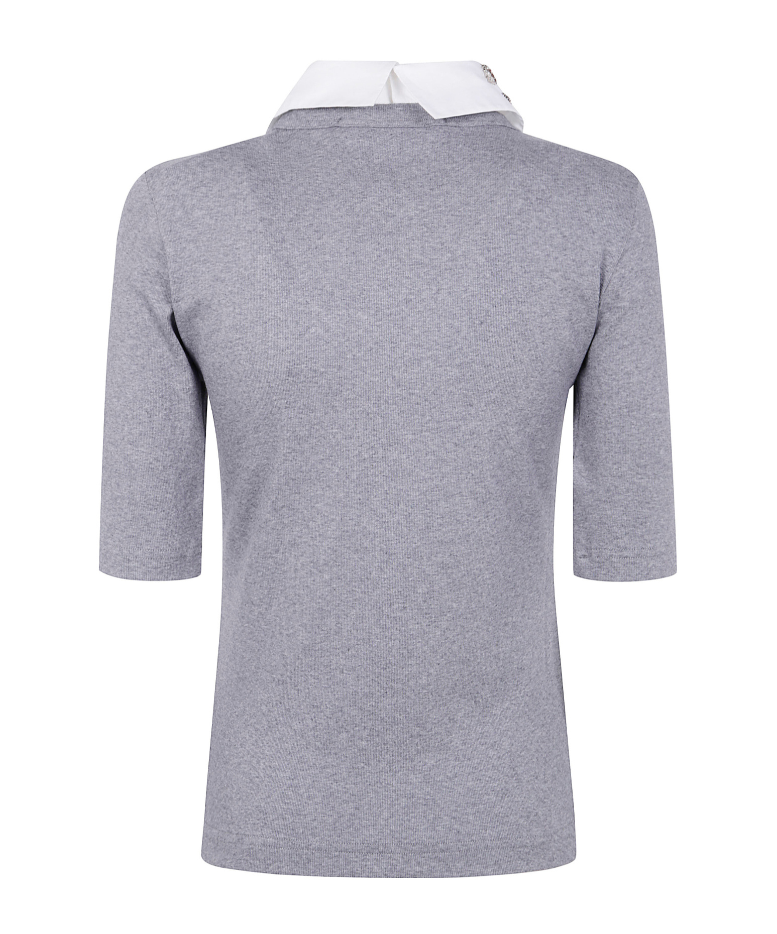 Fabiana Filippi Ribbed Short Sleeve T-shirt With Embroidered In Gray
