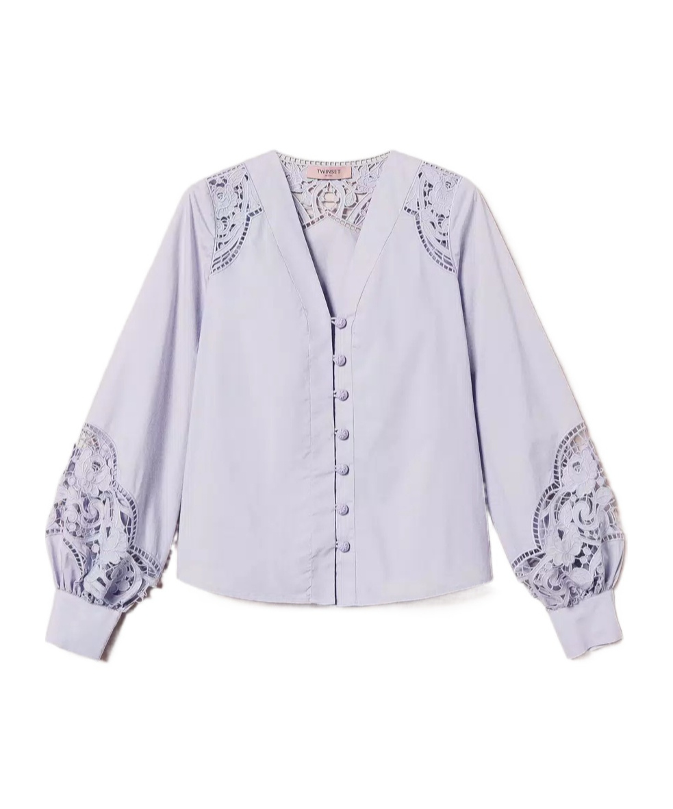 Twinset Broderie-anglaise Shirt In Purple
