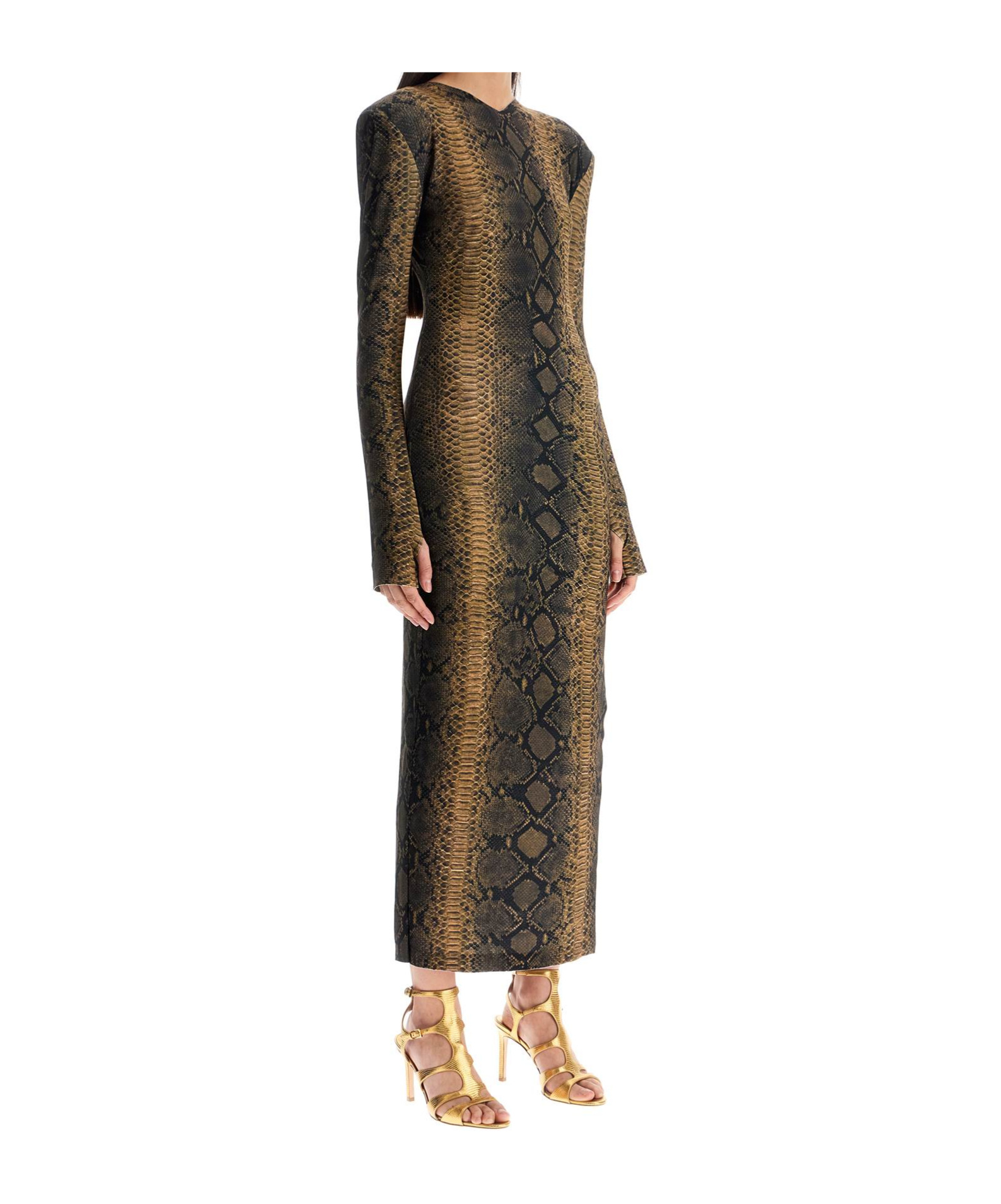 Norma Kamali Brown Slim Fit Long Python Effect Dress In Black