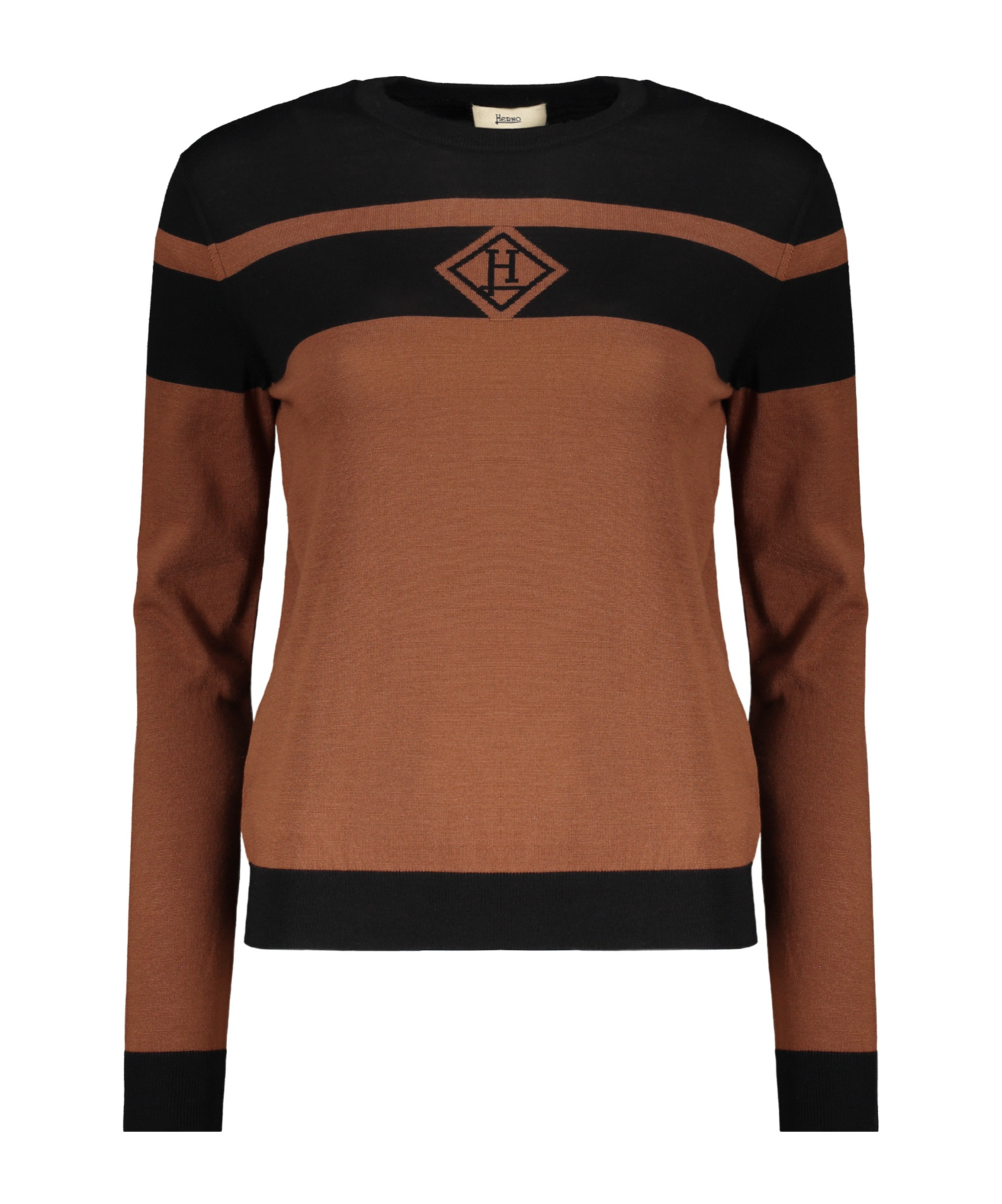 Herno Striped Logo-embroidered Sweater In Brown