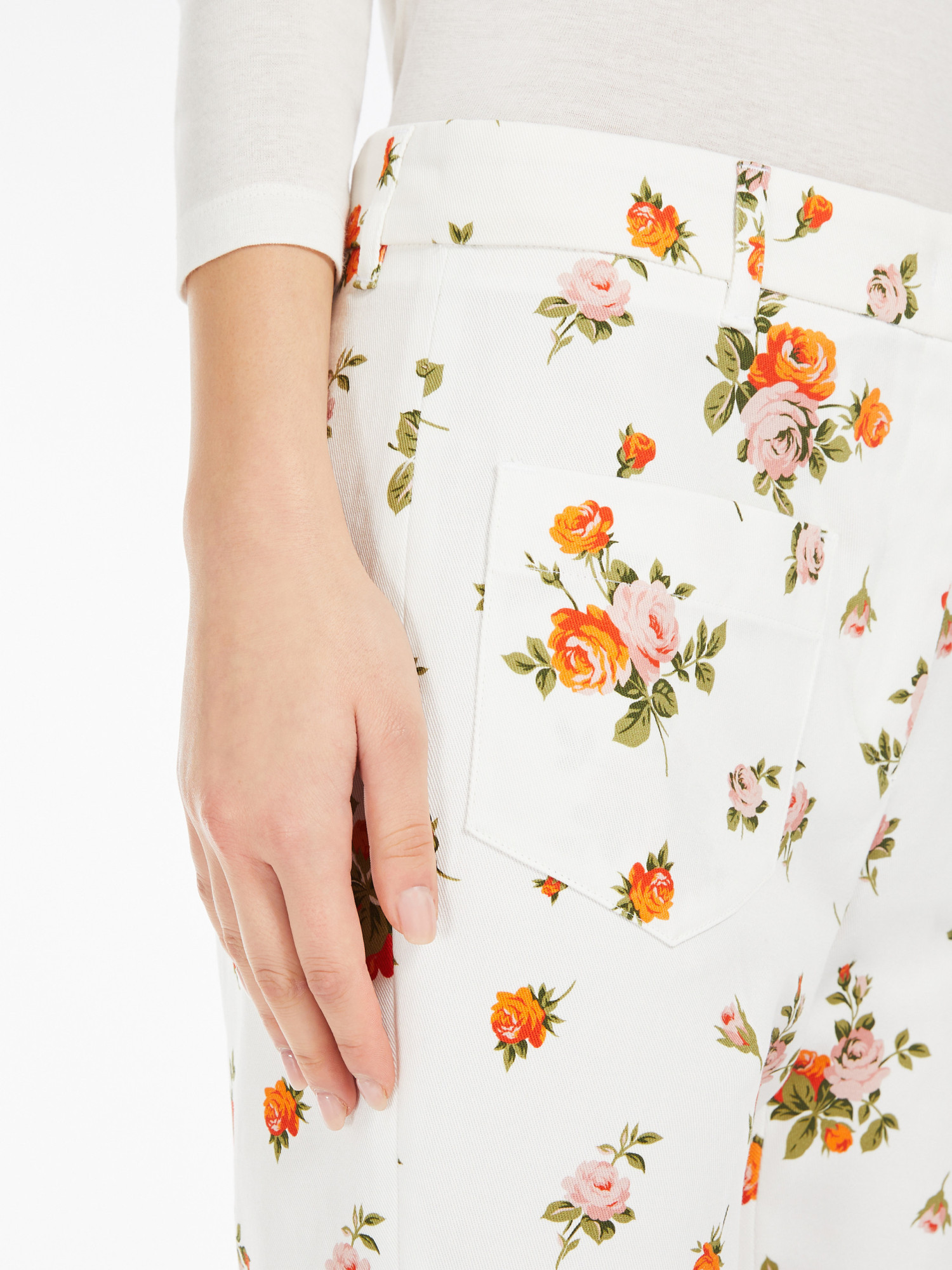 Weekend Max Mara Flared Patterned Cotton Trousers In White
