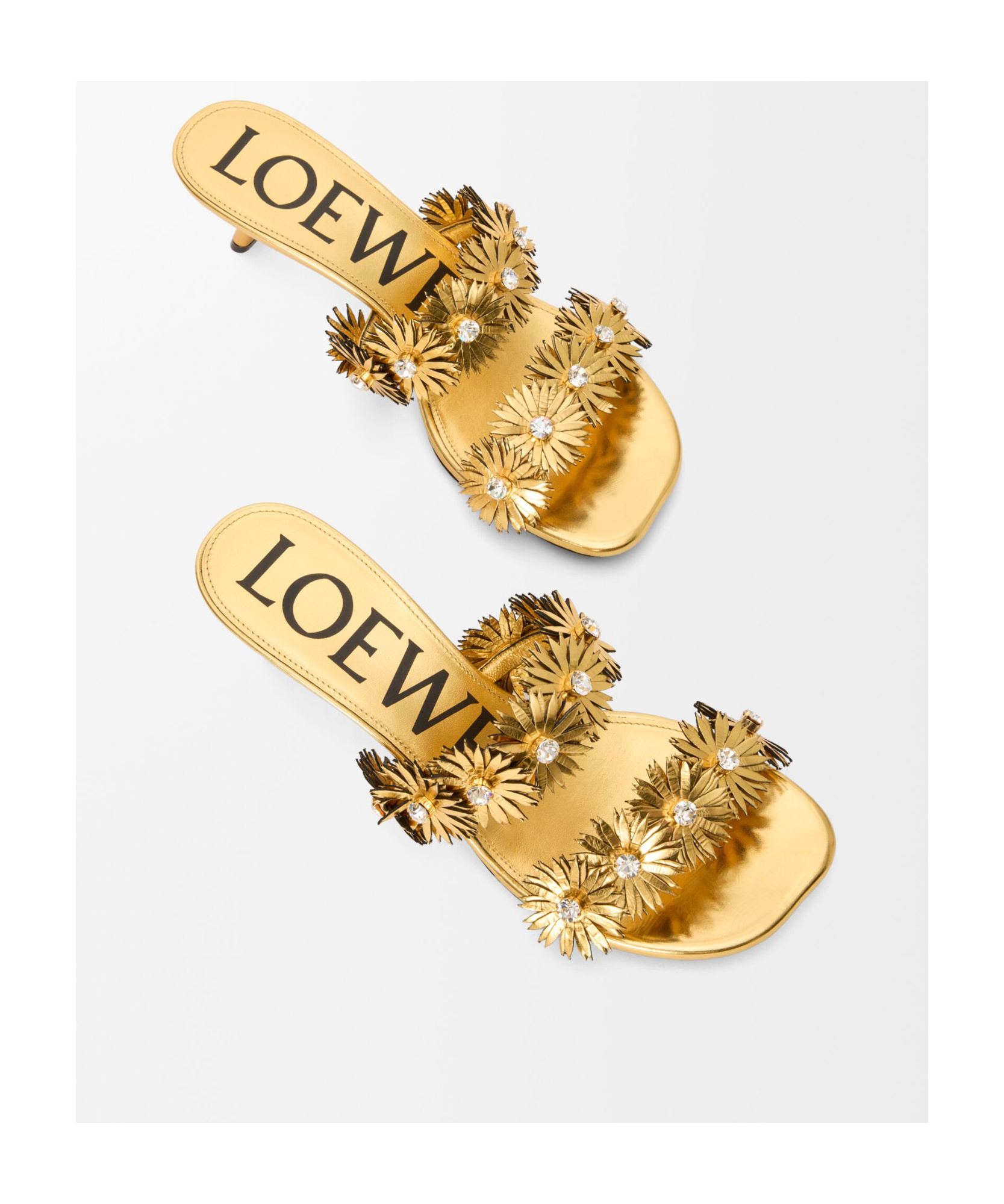 Loewe Petal Flower Sandal In Calfskin And Crystals In Gold