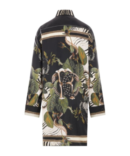 Roberto Cavalli Long Shirt With Zebra And Snake Print In Black
