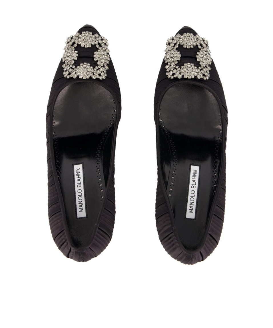 Manolo Blahnik Hangisi 50 Fmc Crystal-embellished Satin Pumps In Black