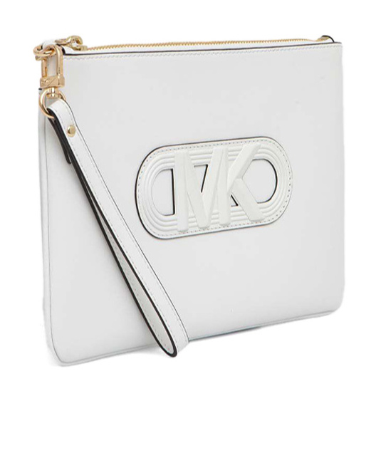 Michael Kors Large Jet Set Leather Clutch Bag In White