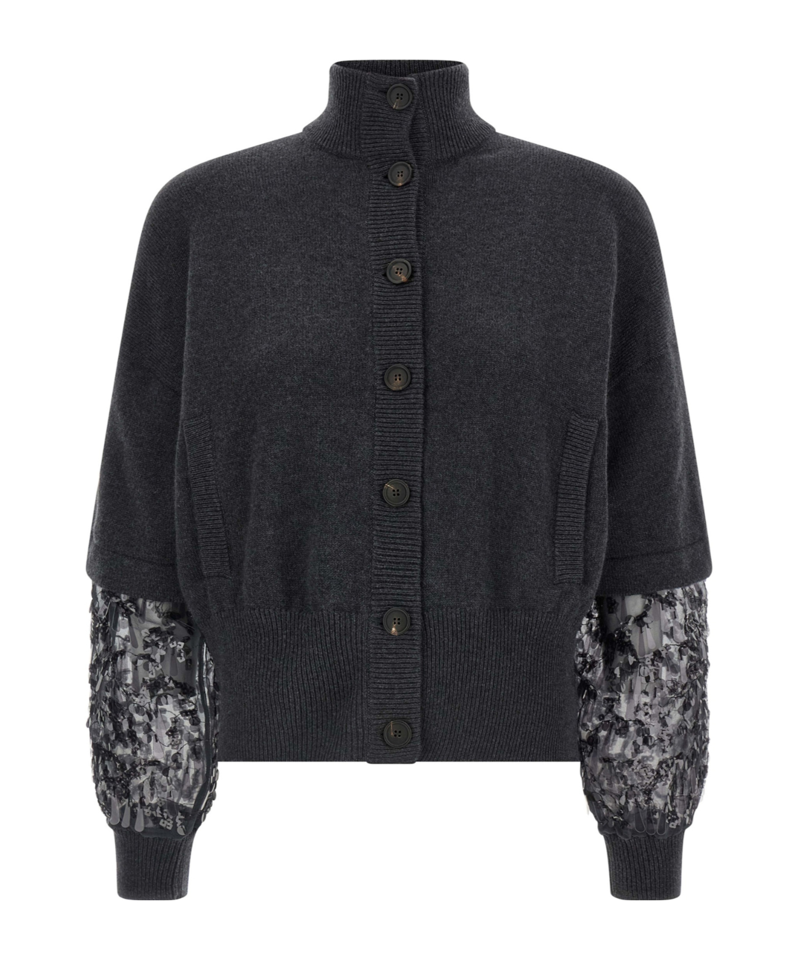 Brunello Cucinelli Sequin Sleeve Cardigan Sweaters And Cardigans Gray In Multi