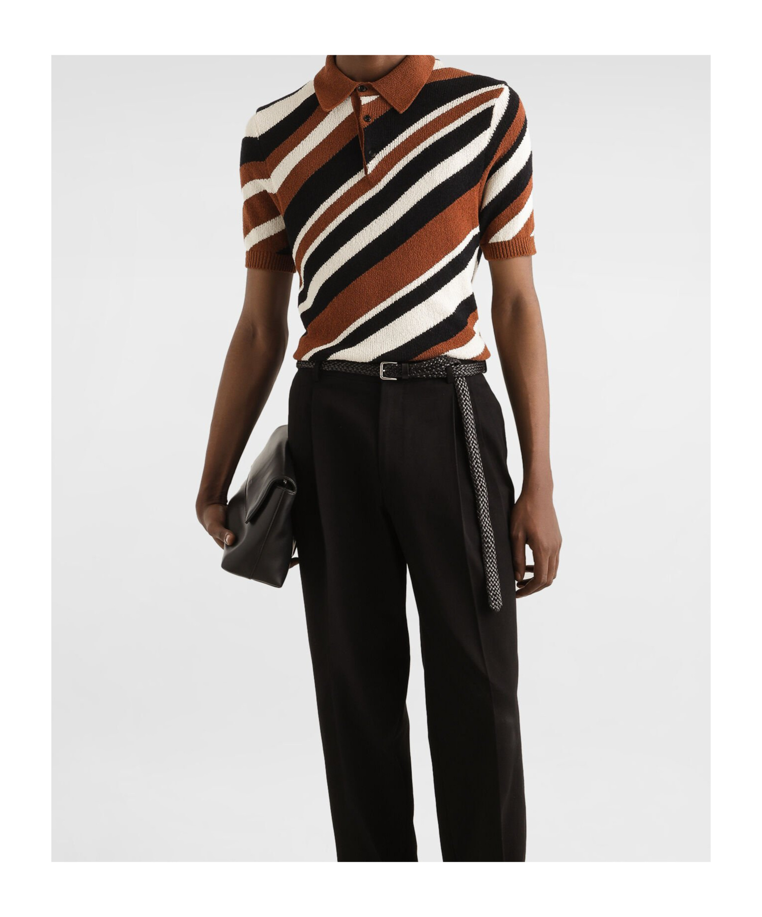 Dolce & Gabbana Striped Polo Shirt In Brown